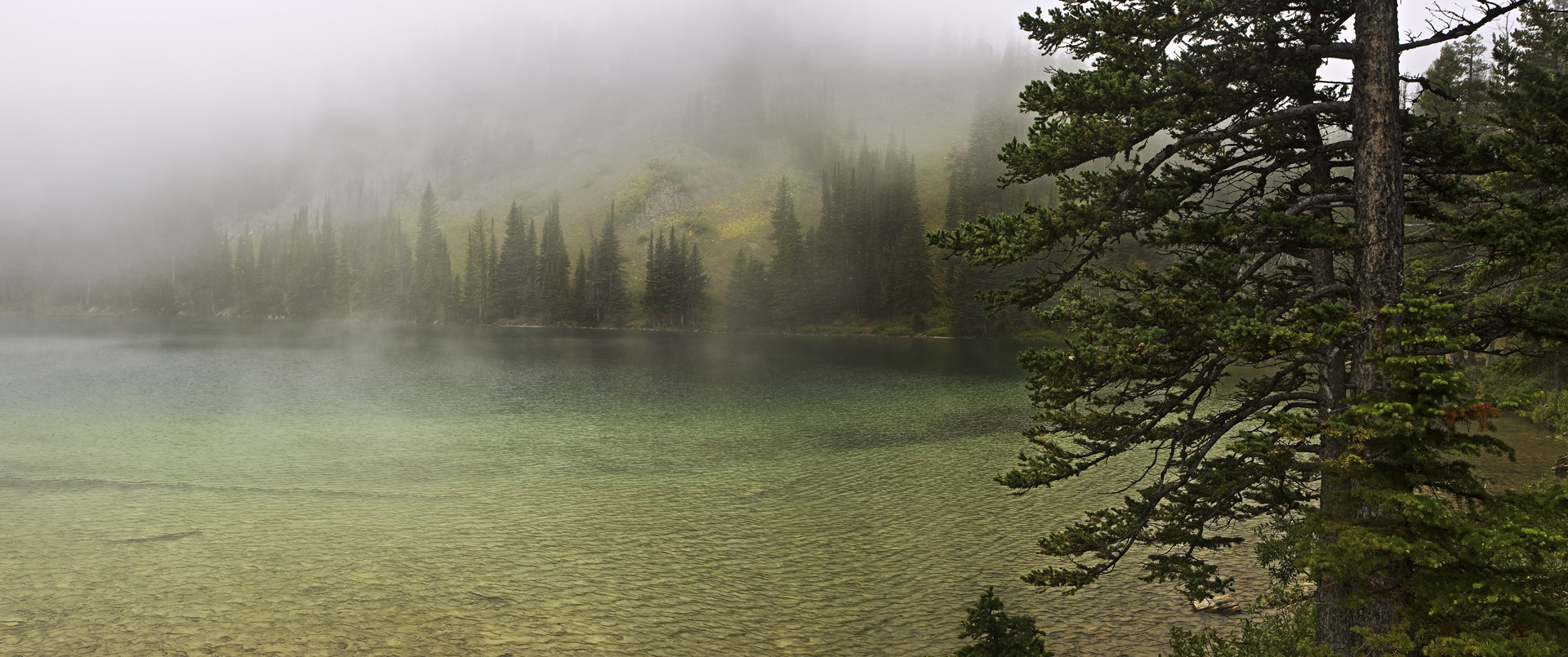 Fairy Lake in the Bridger Range above Bozeman, fog rolling off the water